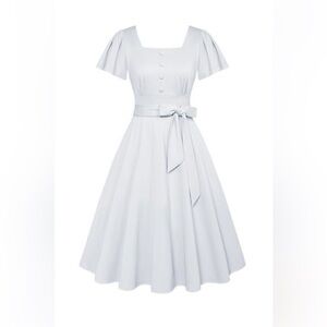 Belle Poque Fall Vintage Style Ruffle Short Sleeve Swing Cocktail Dress
